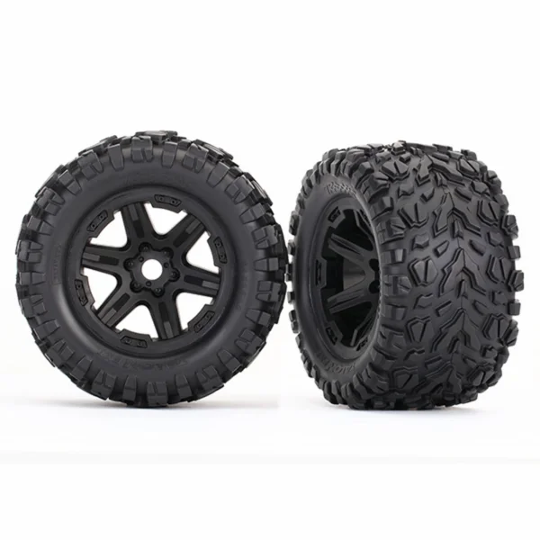 Traxxas Tires wheels assembled glued (black wheels Talon EXT tires foam inserts) (2) (17mm splined) (TSM rated)