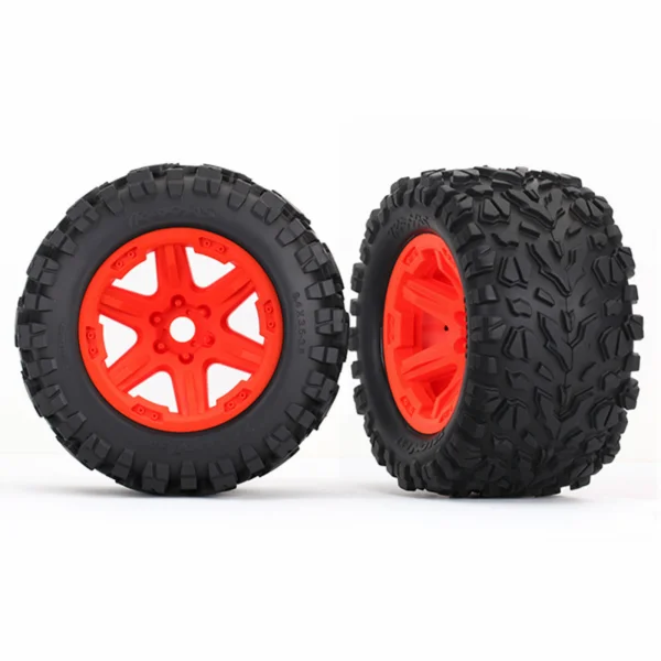 Traxxas Tires wheels assembled glued (orange wheels Talon EXT tires foam inserts) (2) (17mm splined) (TSM rated)
