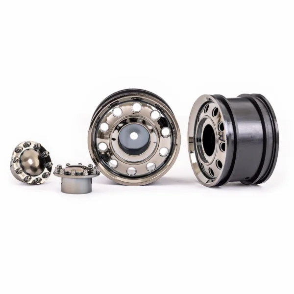 Traxxas Wheels, TRX-6 Big Rig 2.2in (black chrome) (front) (2)/ centre caps (black chrome) (2)