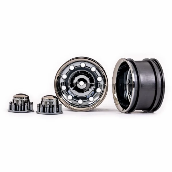Traxxas Wheels, TRX-6 Big Rig 2.2in (black chrome) (rear) (2)/ centre caps (black chrome) (2)