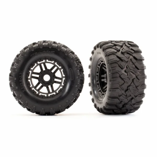 Traxxas Tires wheels assembled glued (black wheels MAXX All-Terrain tires foam inserts) (2) (17mm splined) (TSM rated)