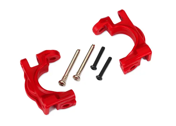 Traxxas Caster blocks (c-hubs), extreme heavy duty, red (left + right)/ 3x32mm hinge pins (2)/ 3x20mm BCS (2) (for use with 9080 upgrade kit) — image 2 of 2