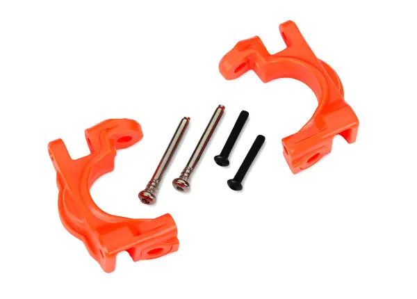 Traxxas Caster blocks (c-hubs), extreme heavy duty, orange (left + right)/ 3x32mm hinge pins (2)/ 3x20mm BCS (2) (for use with 9080 upgrade kit) &mdash; image 2 of 2