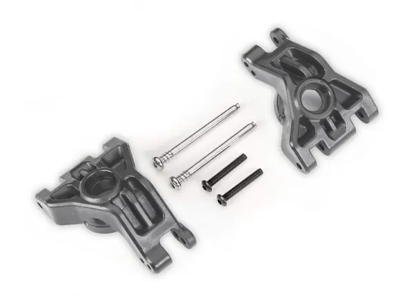 Traxxas Carriers, stub axle, rear, extreme heavy duty, gray (left + right)/ 3x41mm hinge pins (2)/ 3x20mm BCS (2) (for use with 9080 upgrade kit) — image 2 of 2