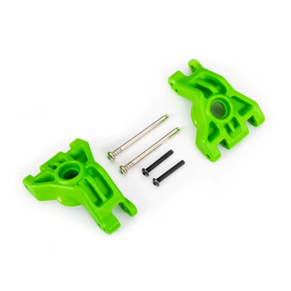 Traxxas Carriers, stub axle, rear, extreme heavy duty, green (left + right)/ 3x41mm hinge pins (2)/ 3x20mm BCS (2) (for use with 9080 upgrade kit)