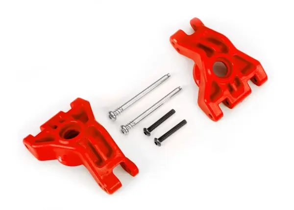 Traxxas Carriers, stub axle, rear, extreme heavy duty, red (left + right)/ 3x41mm hinge pins (2)/ 3x20mm BCS (2) (for use with 9080 upgrade kit) — image 2 of 2