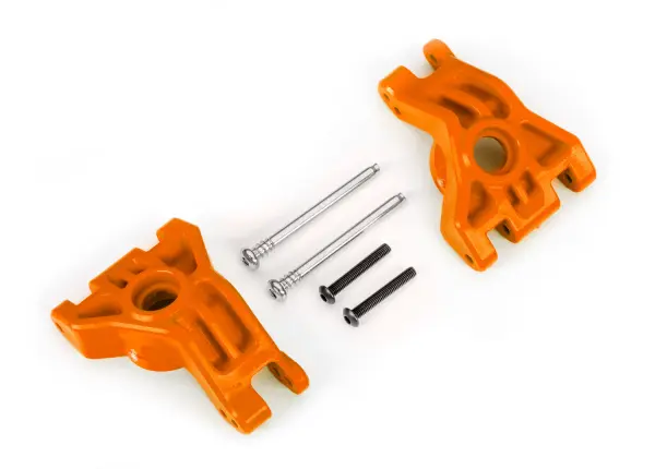 Traxxas Carriers, stub axle, rear, extreme heavy duty, orange (left + right)/ 3x41mm hinge pins (2)/ 3x20mm BCS (2) (for use with 9080 upgrade kit) — image 2 of 2