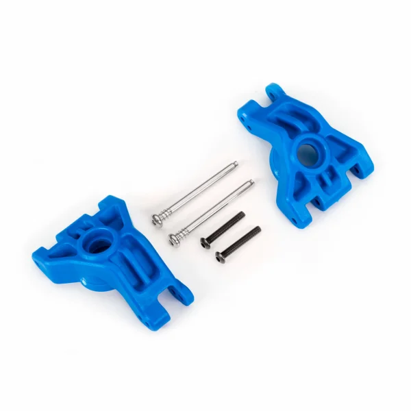 Traxxas Carriers, stub axle, rear, extreme heavy duty, blue (left + right)/ 3x41mm hinge pins (2)/ 3x20mm BCS (2) (for use with 9080 upgrade kit)