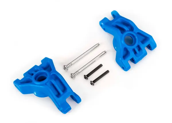 Traxxas Carriers, stub axle, rear, extreme heavy duty, blue (left + right)/ 3x41mm hinge pins (2)/ 3x20mm BCS (2) (for use with 9080 upgrade kit) — image 2 of 2
