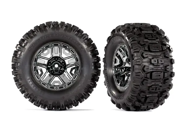 Traxxas Sledgehammer TSM 2.8 Tyres Pre Glued on Black Chrome Wheels (2) — image 2 of 2
