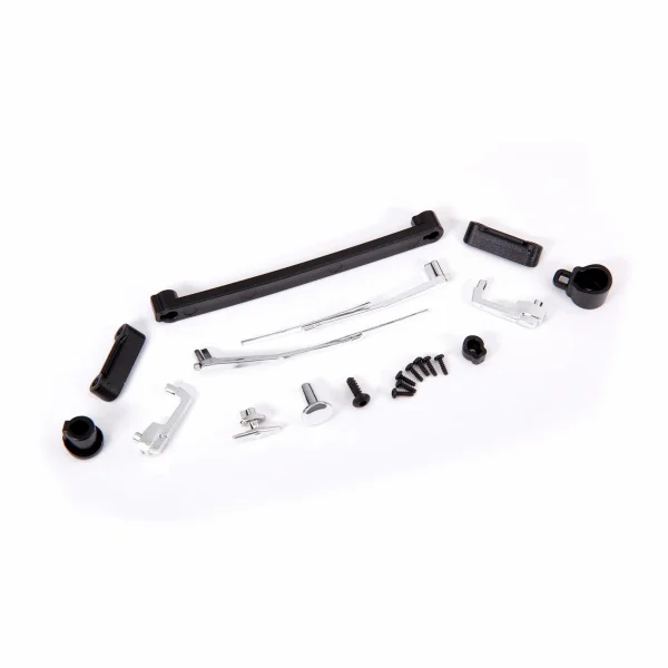 Traxxas Door handles, left, right, and rear/ retainers (3)/ windshield wipers, left + right/ retainer (1)/ fuel cap/ fuel flange/ fuel cap mount/ 16x5 BCS (self-tapping) (7)/ 26x8 BCS (1)