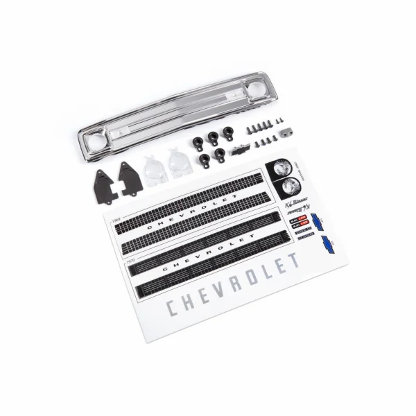 Traxxas Grille, Chevrolet Blazer (1969 - 1970)/ grille retainers (5)/ headlight housing (2)/ headlight lens (2)/ turn signal lens (2)/ hood emblem/ hood emblem mount/ 26x8 BCS (5)/ 25x6 BCS (4)/ 16x5 BCS (self-tapping) (2