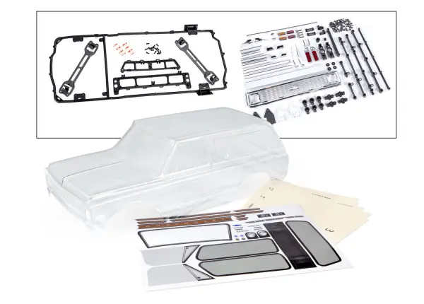 Traxxas Body, Chevrolet Blazer (1972) (clear, requires painting)/ decals/ window masks (includes grille, side mirrors, door handles, windshield wipers, clipless mounting, hardware) (requires 8072X inner fenders) &mdash; image 2 of 2