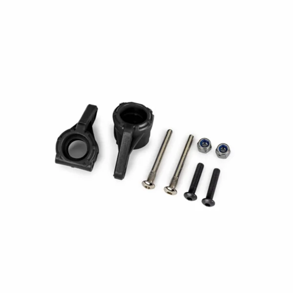 Traxxas Steering blocks, extreme heavy duty, black (left + right)/ 3x26mm hinge pins (2)/ 3x15mm BCS (2) (for use with 9180, 9181, 9182 upgrade kit)
