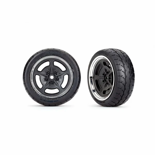 Traxxas Tyres and wheels, assembled, glued (black with chrome wheels, 19 Response Tyres) (front) (2)