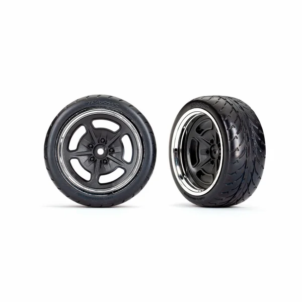 Traxxas Tyres and wheels, assembled, glued (black with chrome wheels, 19 Response Tyres) (extra wide, rear) (2)