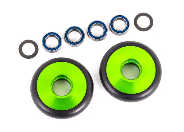 Traxxas Wheels, wheelie bar, 6061-T6 aluminium (green-anodised) (2)/ 5x8x2.5mm ball bearings (4)/ o-rings (2)/ 5x8x0.3mm TW (2) — image 2 of 2