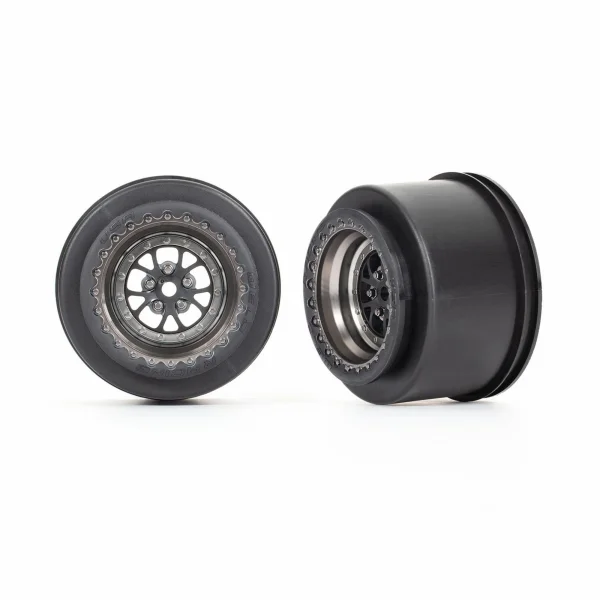 Traxxas Wheels, Weld satin black chrome (rear) (2)