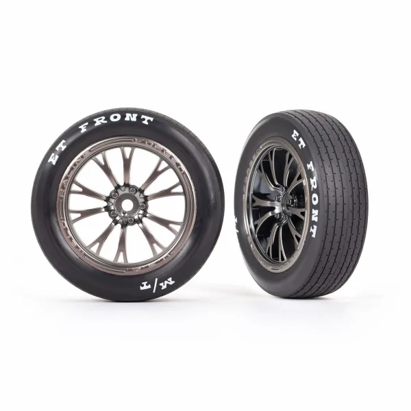 Traxxas Tyres + wheels, assembled, glued (Weld satin black chrome wheels, Tyres, foam inserts) (front) (2)