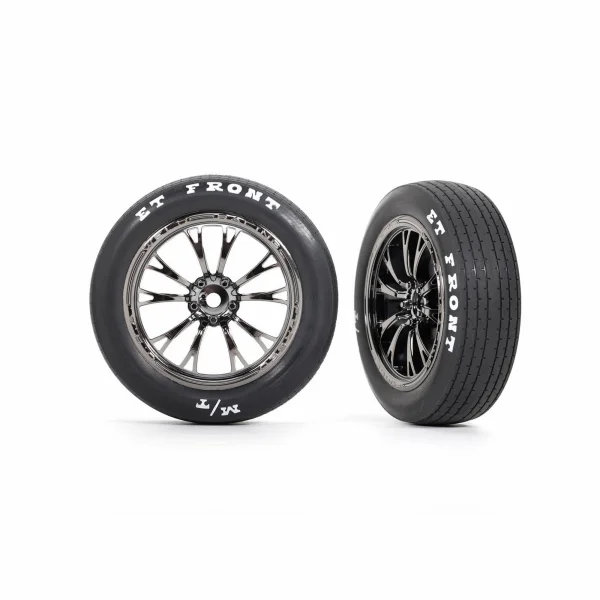 Traxxas Tyres + wheels, assembled, glued (Weld black chrome wheels, Tyres, foam inserts) (front) (2)