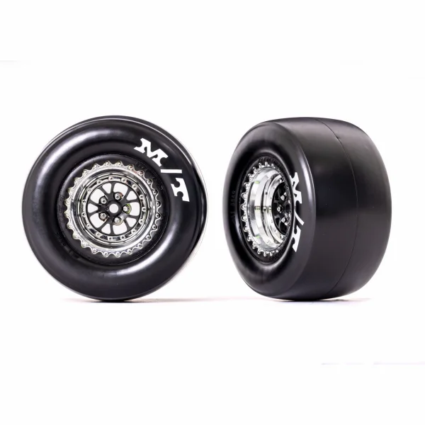 Traxxas Tyres + wheels, assembled, glued (Weld chrome with black wheels, Mickey Thompson Drag Slicks, sticky compound, foam inserts) (rear) (2)