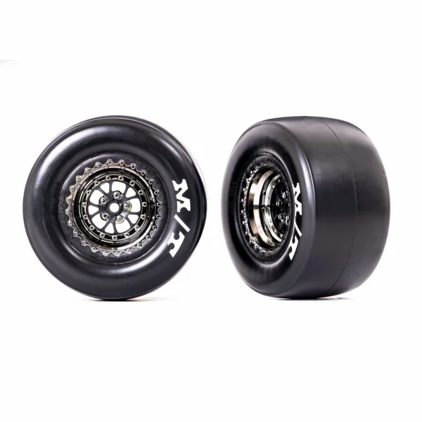 Traxxas Tyres + wheels, assembled, glued (Weld black chrome wheels, sticky Tyres, foam inserts) (rear) (2)