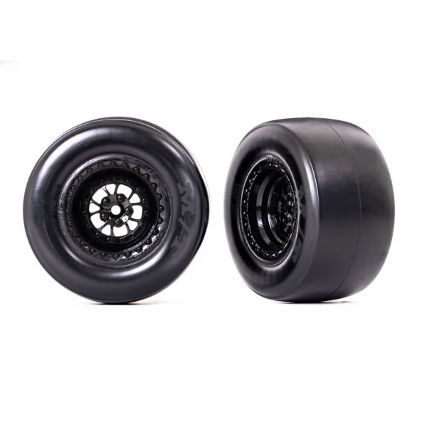 Traxxas Tyres + wheels, assembled, glued (Weld glossy black wheels, Mickey Thompson ET Drag Slicks, smoke, foam inserts) (rear) (2)