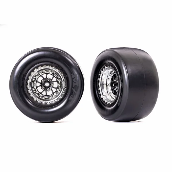 Traxxas Tyres + wheels, assembled, glued (Weld chrome with black wheels, Mickey Thompson ET Drag Slicks, smoke, foam inserts) (rear) (2)