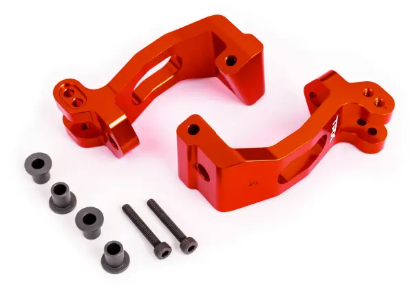 Traxxas Caster blocks (c-hubs), 6061-T6 aluminium (red-anodised), left + right/ kingpin bushings (4) — image 2 of 2