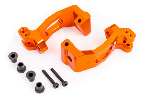 Traxxas Caster blocks (c-hubs), 6061-T6 aluminium (orange-anodised), left + right/ kingpin bushings (4) — image 2 of 2