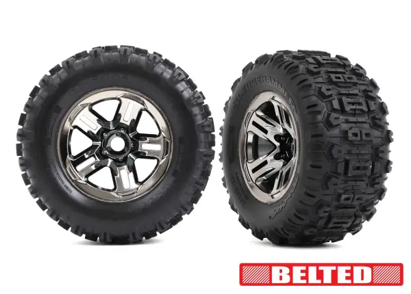 Traxxas Sledgehammer 3.8 Belted Tyres Glued on Black Chrome Wheels (2) &mdash; image 2 of 2