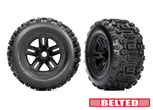 Traxxas Sledgehammer 3.8 Belted Tyres Glued on Black Wheels (2) — image 2 of 2