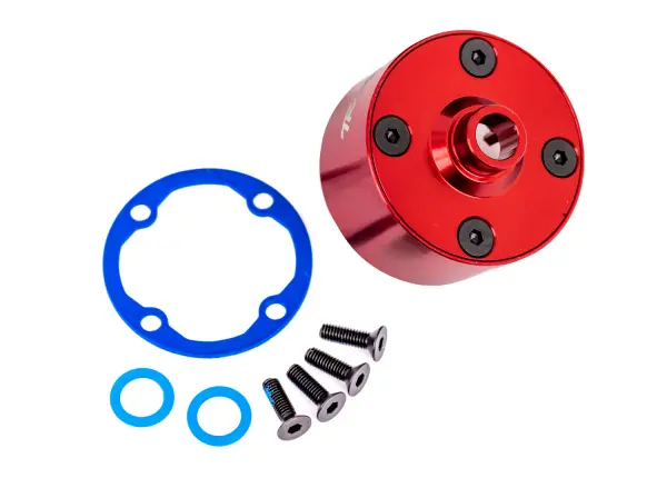Traxxas Carrier, differential (aluminium, red-anodised)/ differential bushing/ ring gear gasket/ 3x10mm CCS (4) — image 2 of 2