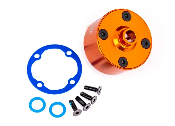 Traxxas Carrier, differential (aluminium, orange-anodised)/ differential bushing/ ring gear gasket/ 3x10mm CCS (4) — image 2 of 2