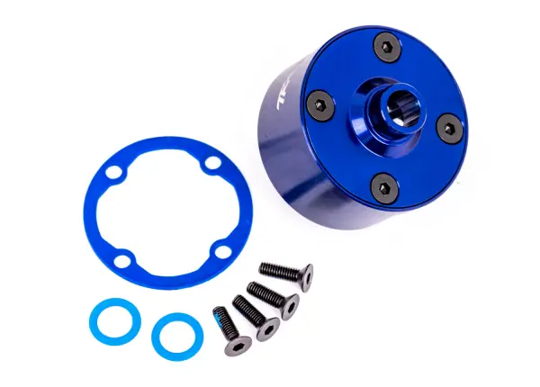 Traxxas Carrier, differential (aluminium, blue-anodised)/ differential bushing/ ring gear gasket/ 3x10mm CCS (4) — image 2 of 2