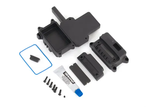 Traxxas Box, receiver (sealed) w / ESC mount / receiver cover / access plug / foam pads / silicone grease / 25x10 CS (2) / 3x10 BCS (1) — image 2 of 2