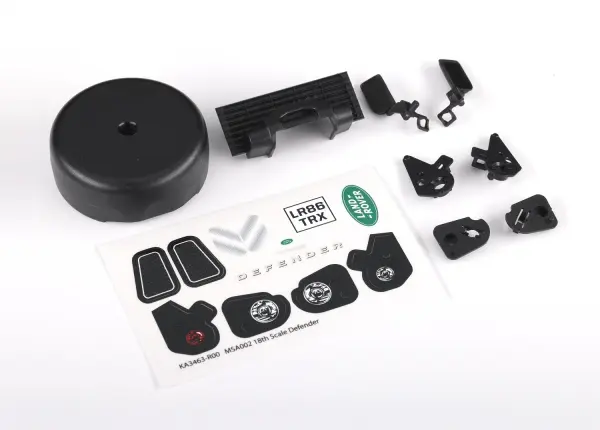 Traxxas Grille/ mirrors, side (left + right)/ spare tire cover/ light retainers, body (front + rear, left + right)/ decal sheet (fits 9712 body) — image 2 of 2