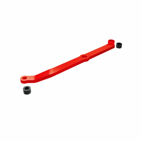 Traxxas Steering link, 6061-T6 aluminium (red-anodised)/ servo horn, metal/ spacers (2)/ 3x6mm CCS (with threadlock) (1)/ 2.5x7mm SS (with threadlock) (1)