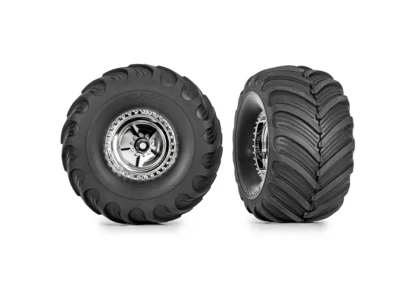 Traxxas Tyres + wheels, assembled (chrome 1.2 wheels, Terra Groove 3.0x1.0 tyres) (2) — image 2 of 2