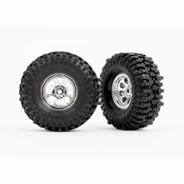 Traxxas Tyres + wheels, assembled (chrome 1.0 wheels, Mickey Thompson Baja Pro Xs 2.4x1.0 tyres) (2)