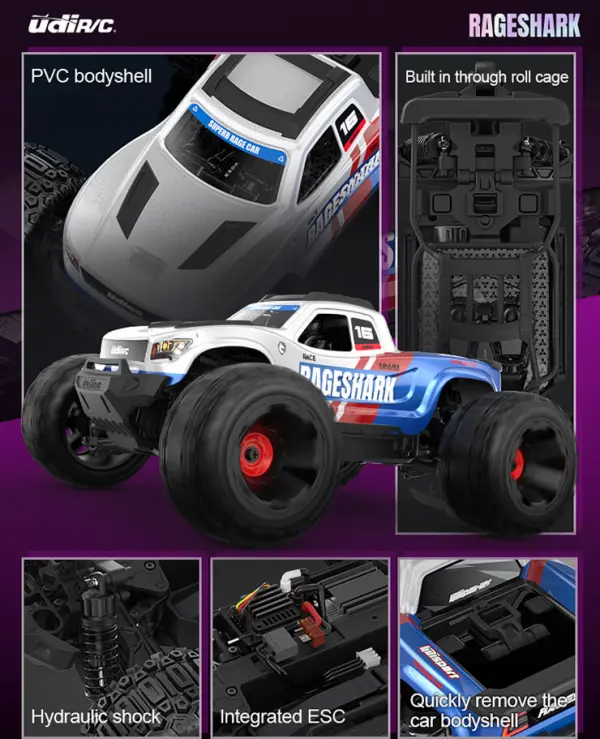 UDI Rageshark MT 1:16 Brushed RTR - Purple &mdash; image 9 of 20