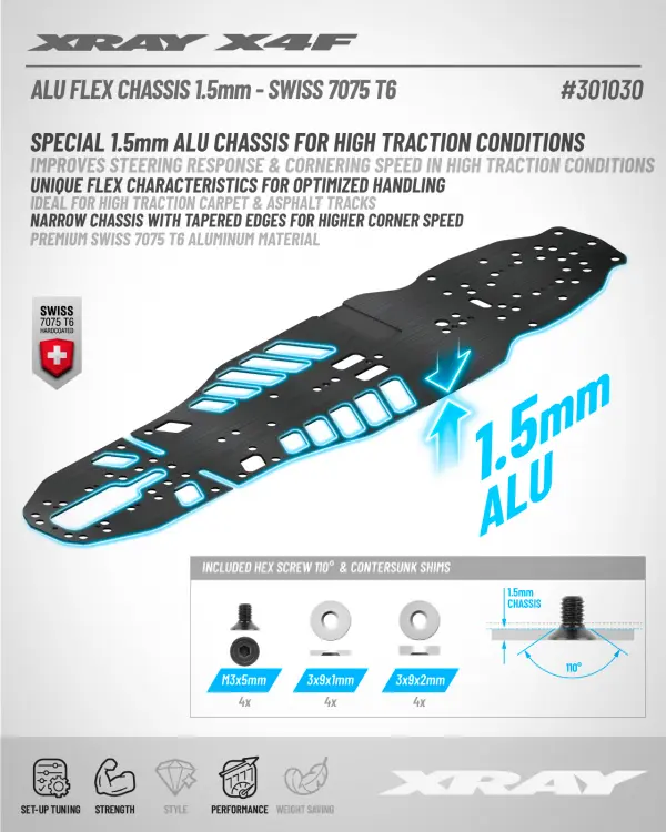XRay X4F27 Aluminium Flex Chassis 1.5mm - Swiss 7075 T6 — image 2 of 2