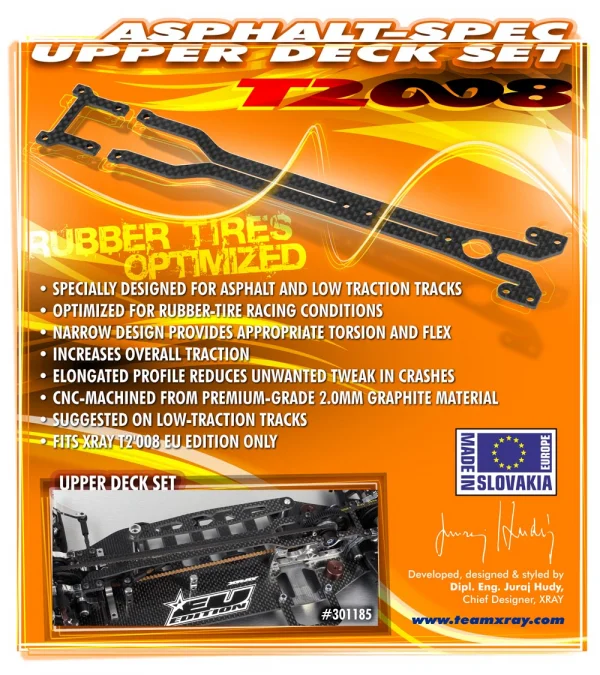 XRay T2 008 Asphalt-Spec Upper Deck Graphite + Rear Upper Deck - Set