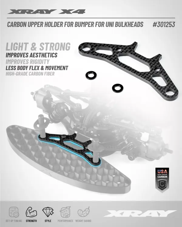 XRay X4 Carbon Upper Holder For Bumper For Uni Bulkheads — image 2 of 2