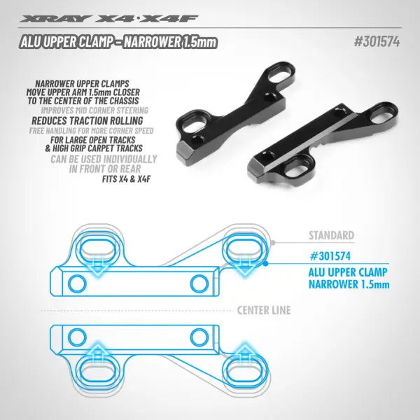 XRay X423 Aluminium Upper Clamp - Narrower 1.5mm - Swiss 7075 T6 (L R) — image 2 of 2