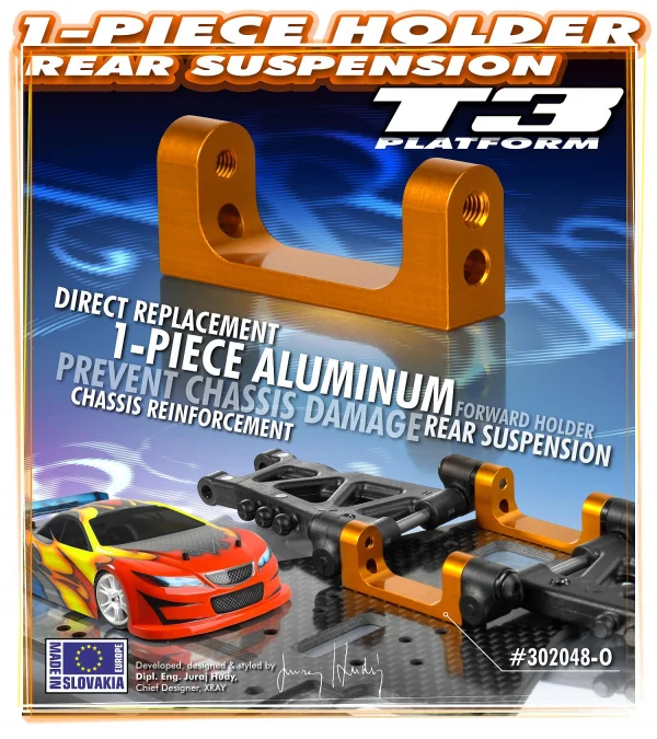 XRay T3 Aluminium Lower Rear Suspension 1 Piece Holder - Orange