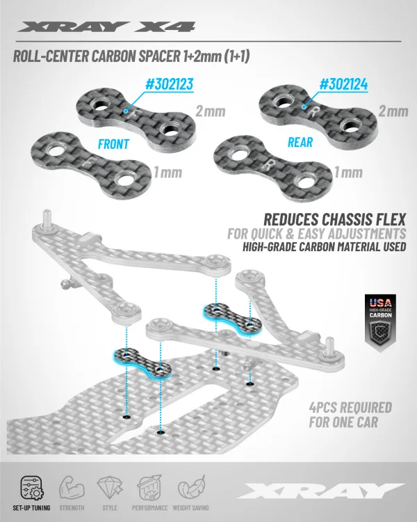 XRay X4 Rear Roll-Center Carbon Spacer 1 2mm (1 1) — image 2 of 2