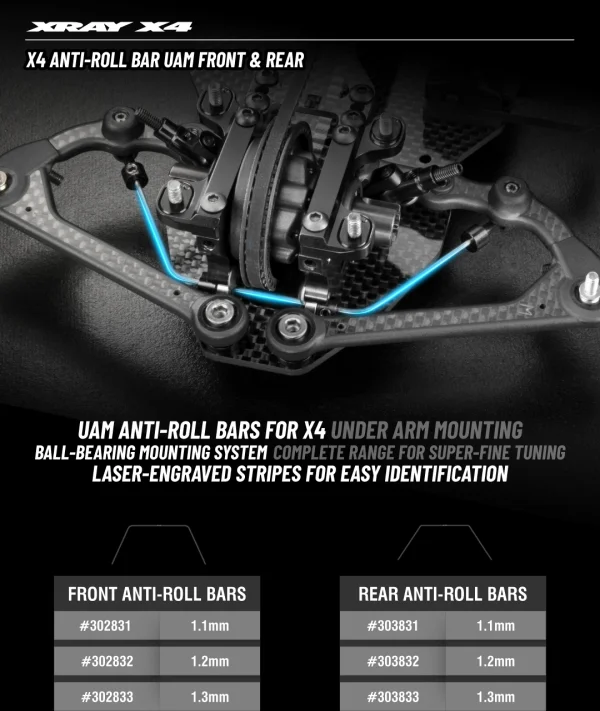 XRay X4 Anti-Roll Bar UAM - Under Arm Mount - Rear 1.3 mm — image 2 of 2