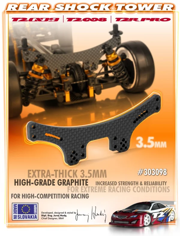 XRay T2 008 Shock Tower Rear 3.5mm Graphite - Ultra Strong