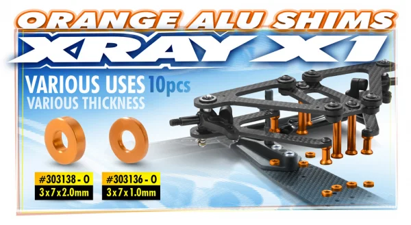 XRay Aluminium Shim 3X7X2.0mm - Orange (10)